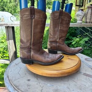 Vintage Leather Cowboy Boots Mens Large Brown Western Pointed Toe Riding Acme